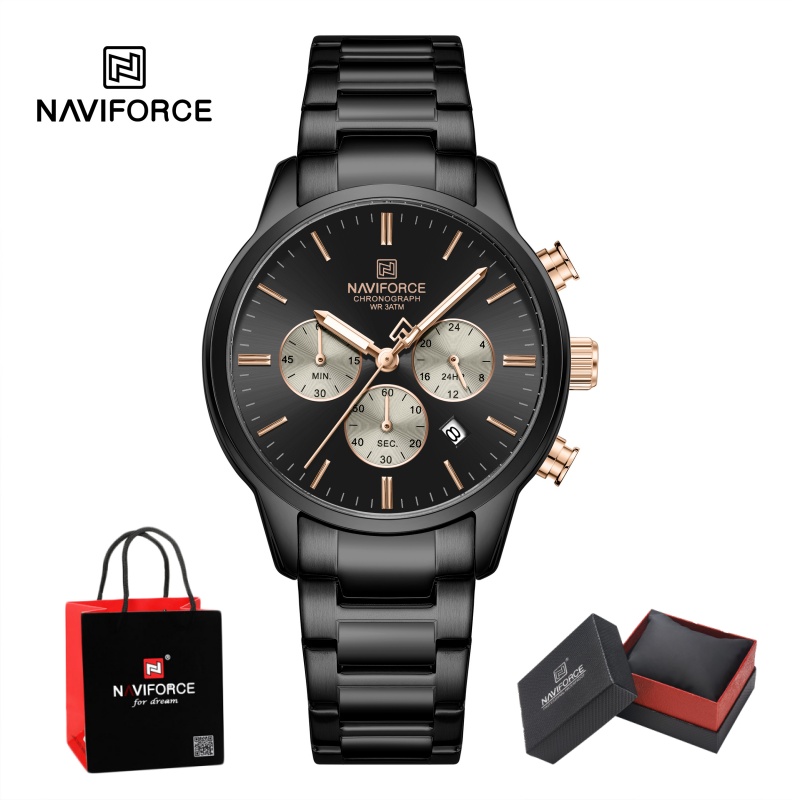 Watch Display Box - NAVIFORCE Men Quartz Chronograph Watch Waterproof